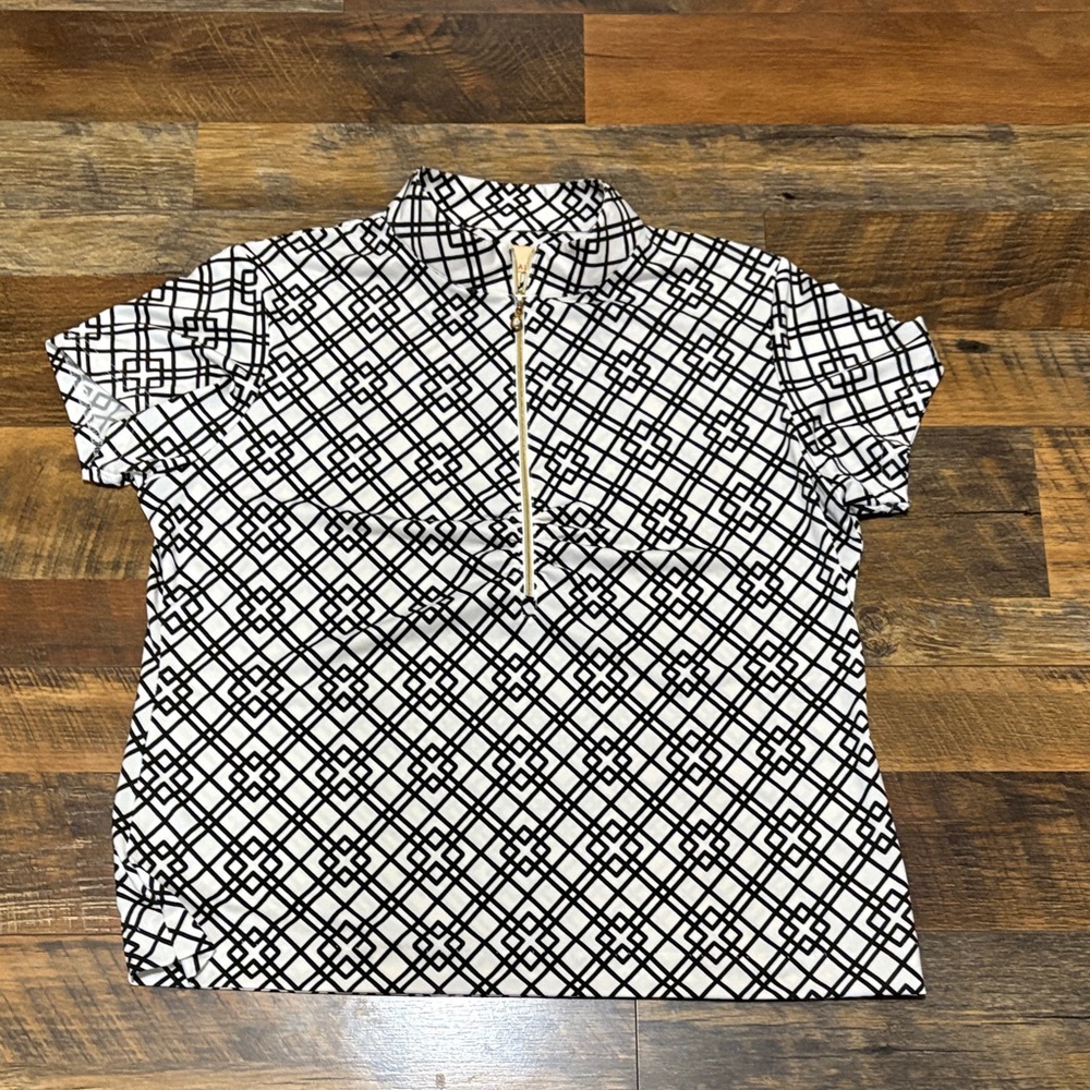 Sport Haley black‎ and white printed half-zip short-sleeve polo shirt